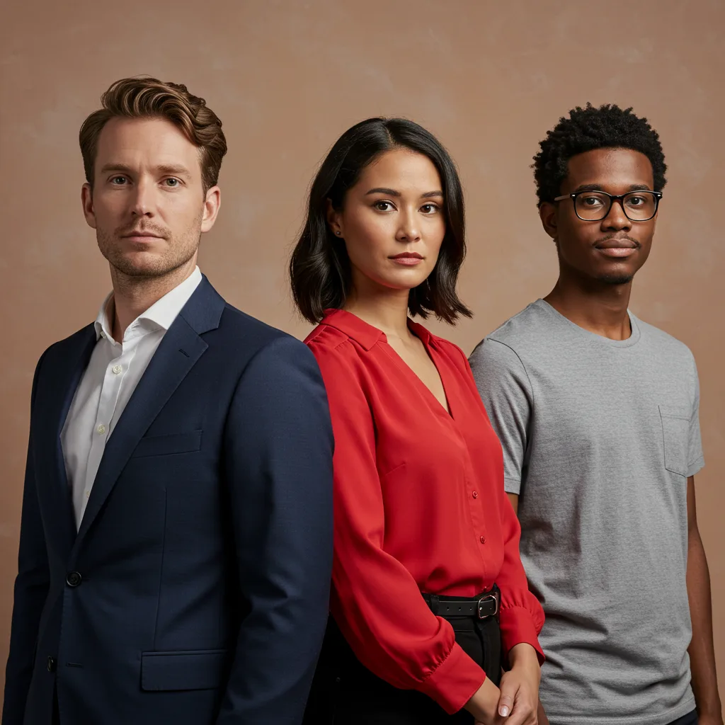 Equipo profesional diverso mostrando confianza y profesionalismo con diferentes estilos