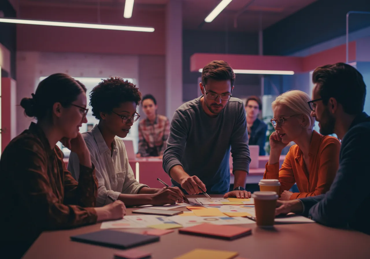 Equipo en reunión creativa