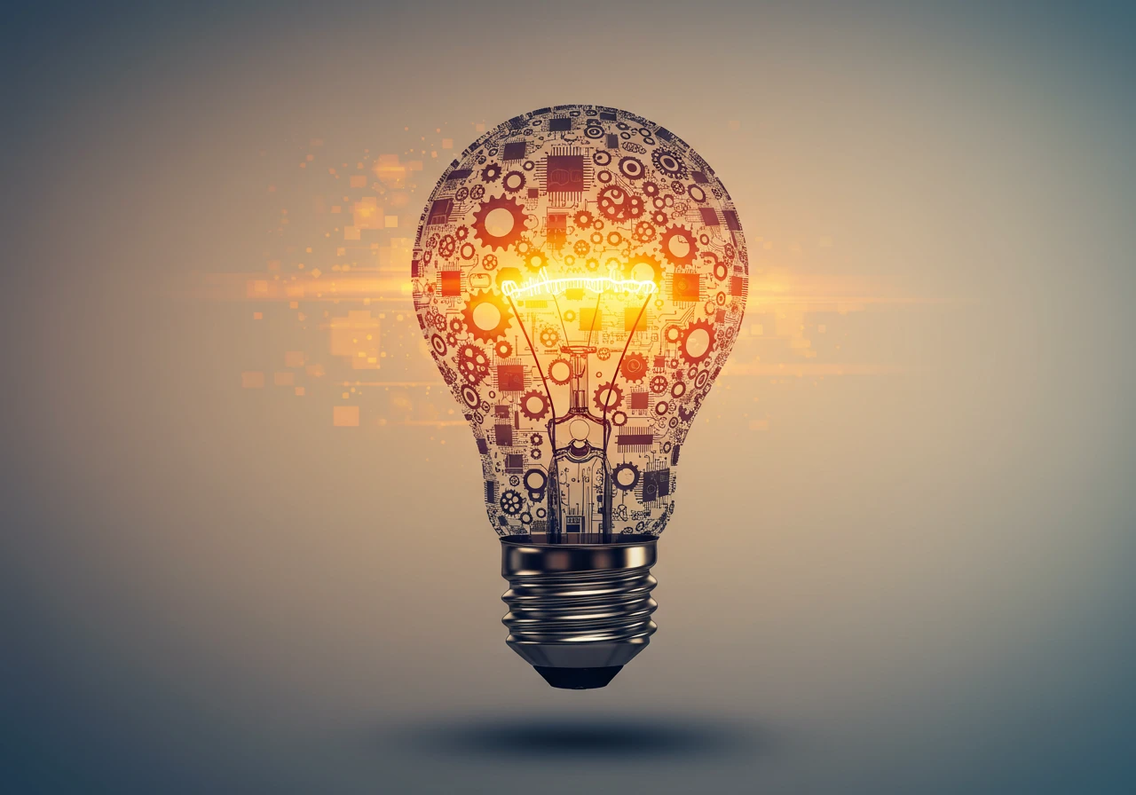 Bombilla creativa con engranajes