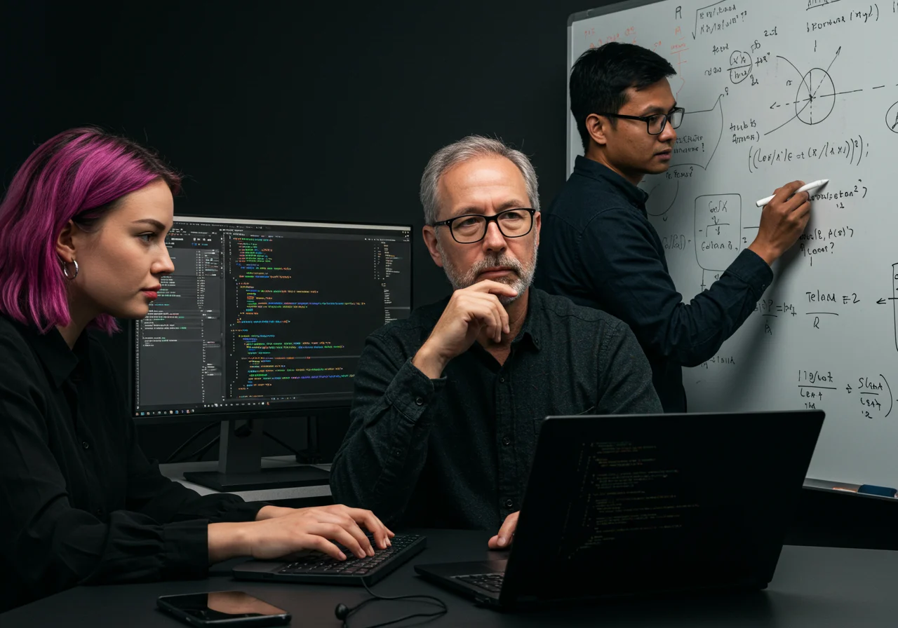 Equipo de desarrollo trabajando en código